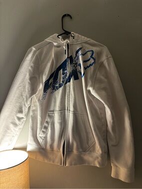 Fox woman’s White Zip-Up Hoodie with Blue Logo